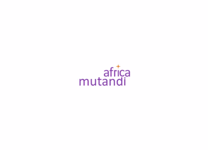 Logo violet « africa mutandi » avec une petite étoile orange, sur fond blanc