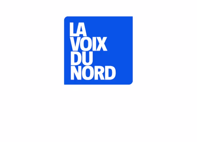 Logo La Voix du Nord : texte blanc en capitales sur un carré bleu vif, fond blanc