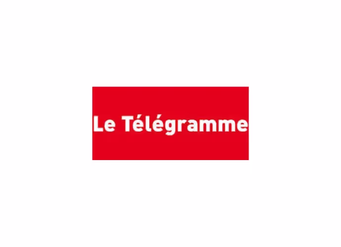 Logo blanc sur fond rouge du journal Le Télégramme