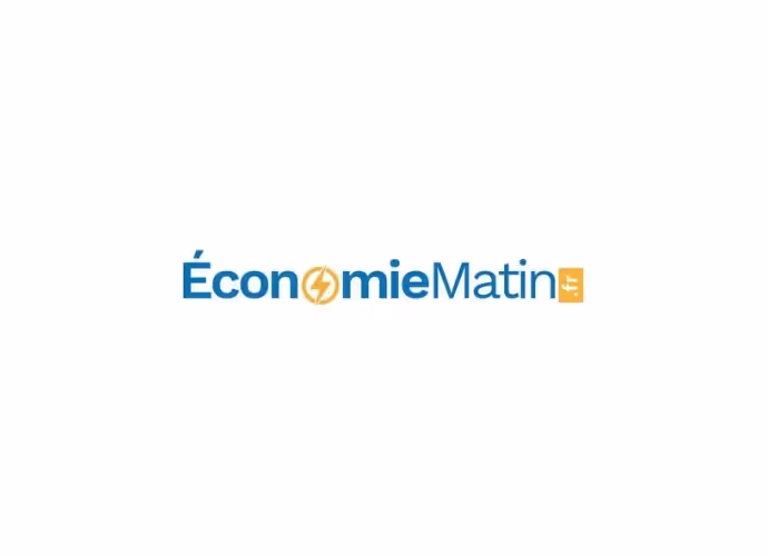 Logo ÉconomieMatin.fr en bleu et orange, avec un éclair, sur fond blanc